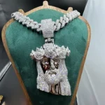 1pc 14mm Cuban Chain Jesus Head Pendant Necklace